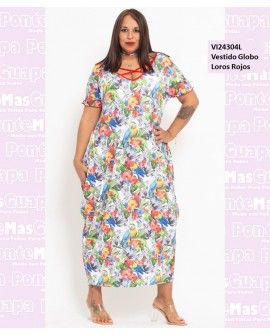 Vestido Globo Loros Rojos