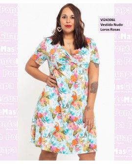 Vestido Nudo Loros Rosas