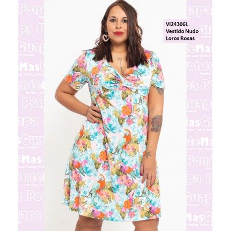 Vestido Nudo Loros Rosas