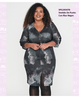 Vestido De Punto Con Rizo Negro
