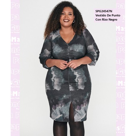Vestido De Punto Con Rizo Negro