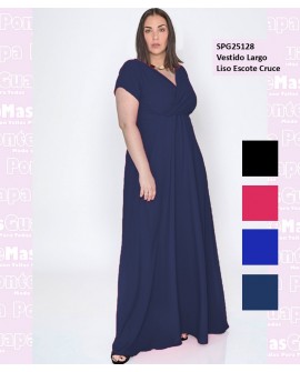 Vestido Largo Liso Escote Cruce