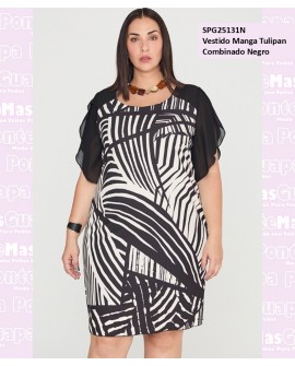 Vestido Manga Tulipan Combinado Negro