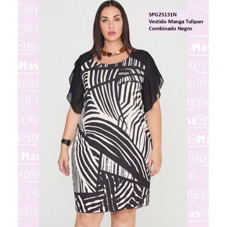 Vestido Manga Tulipan Combinado Negro