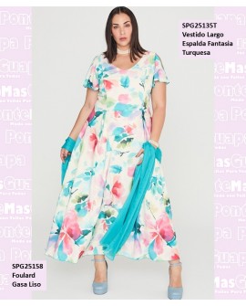Vestido Largo Espalda Fantasia Turquesa