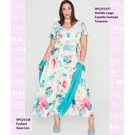 Vestido Largo Espalda Fantasia Turquesa
