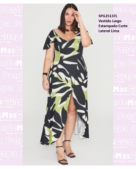 Vestido Largo Estampado Corte Lateral Lima