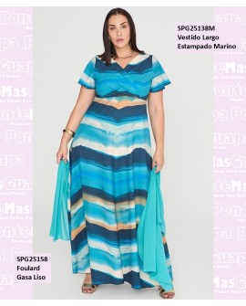 Vestido Largo Estampado Marino