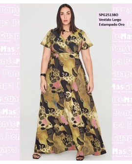 Vestido Largo Estampado Oro