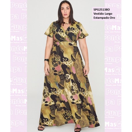 Vestido Largo Estampado Oro