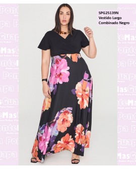 Vestido Largo Combinado Negro