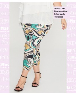 Pantalon Capri Estampado Turquesa