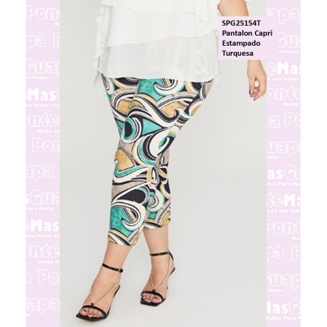 Pantalon Capri Estampado Turquesa