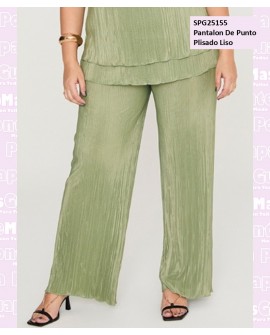 Pantalon De Punto Plisado Liso Kaki