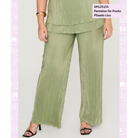Pantalon De Punto Plisado Liso Kaki