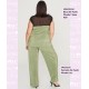 Pantalon De Punto Plisado Liso Kaki
