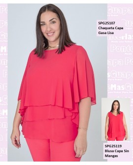Conjunto Chaqueta Capa Gasa y Blusa Sin Mangas