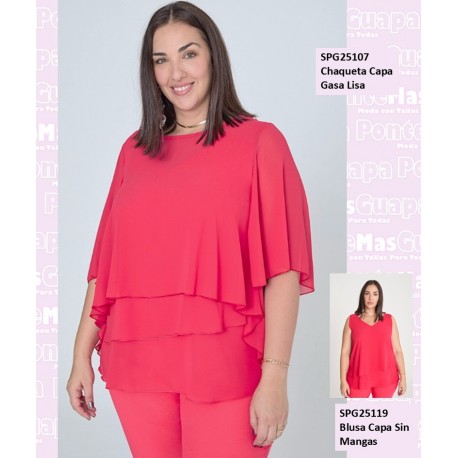 Conjunto Chaqueta Capa Gasa y Blusa Sin Mangas