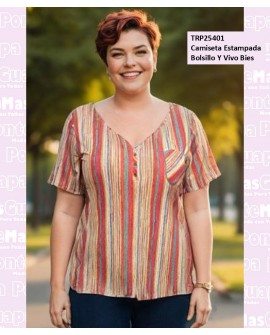 Camiseta Estampada Bolsillo Y Vivo Bies