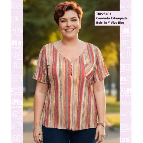 Camiseta Estampada Bolsillo Y Vivo Bies