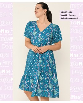 Vestido Cortes Asimetricos Azul