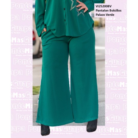 Pantalon Bolsillos Palazo Verde