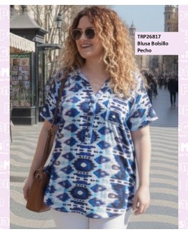 Blusa Bolsillo Pecho Etnica