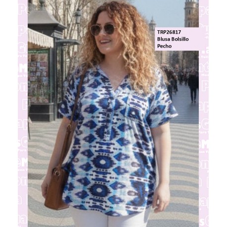 Blusa Bolsillo Pecho Etnica