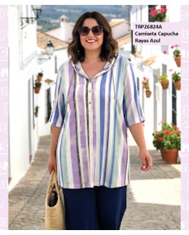 Camiseta Capucha Rayas Azul