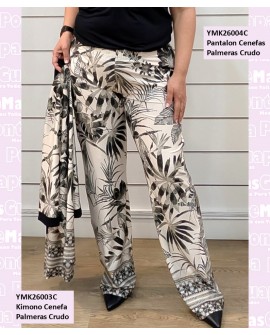Pantalon Cenefas Palmeras Crudo