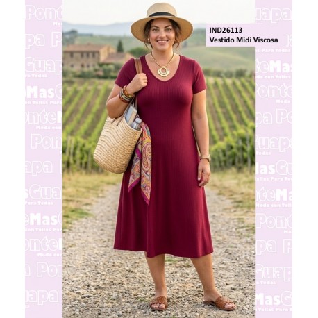 Vestido Midi Viscosa Magenta