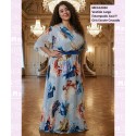 Vestido Largo Estampado Azul Y Gris Escote Cruzado