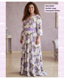 Vestido Largo Estampado Malva