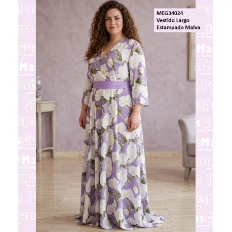 Vestido Largo Estampado Malva