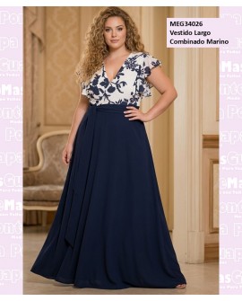 Vestido Largo Combinado Marino