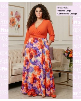 Vestido Largo Combinado Orange