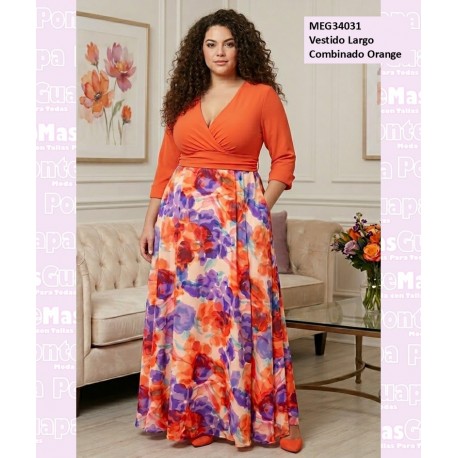 Vestido Largo Combinado Orange