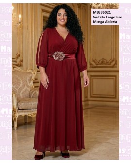 Vestido Largo Liso Manga Abierta
