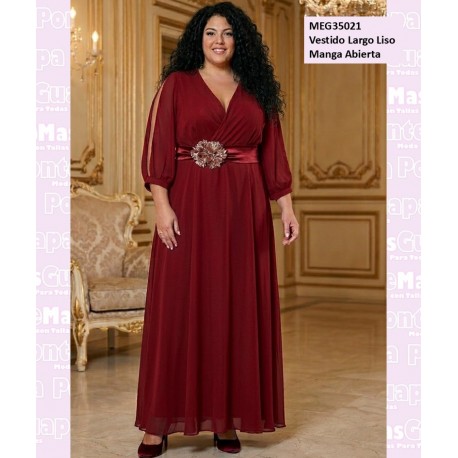 Vestido Largo Liso Manga Abierta