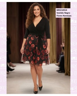 Vestido Corto Flores Naranjas