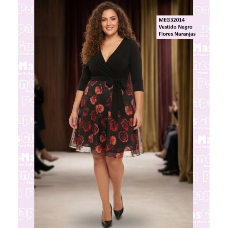 Vestido Corto Flores Naranjas