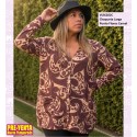 Chaqueta Larga Punto Flores Camel