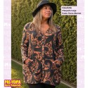 Chaqueta Larga Punto Flores Marron