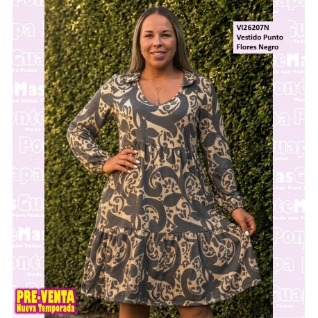 Vestido Punto Flores Negro