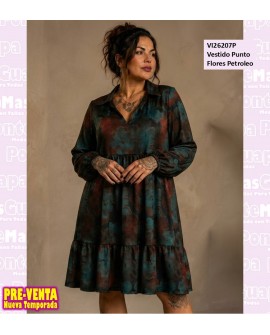 Vestido Punto Flores Petroleo
