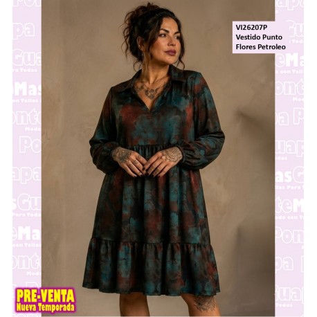 Vestido Punto Flores Petroleo