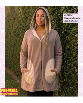 Chaqueta Peluda Capucha Camel