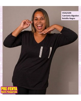 Camiseta Algodon Bolsillo Negro