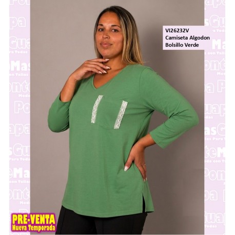 Camiseta Algodon Bolsillo Verde