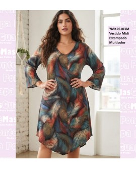 Vestido Midi Estampado Multicolor